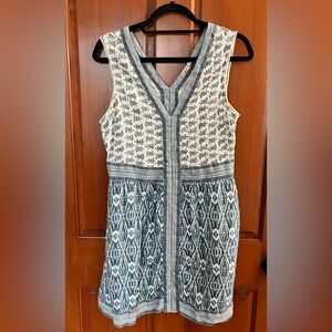 Faherty Linen Blue and White Printed V-Neck Sleeveless Dress